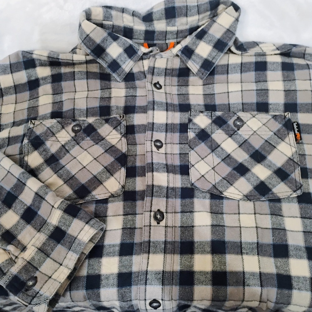 Timberland PRO Flex Mens XXL Plaid Flannel Work Shirt Grey Blue Beige Z